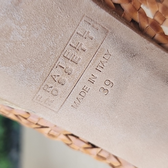 FRATELLI ROSSETTI Woven Platform Heels Peep Toe Tan Leather EU 39 Made in Italy - Picture 9 of 10